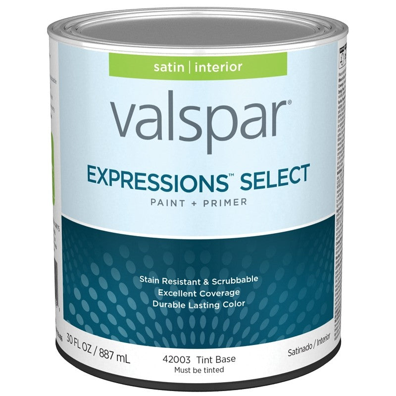 Valspar Expressions Select 4200 028.0042003.005 Latex Paint, Acrylic Base, Satin Sheen, Tint Base, 1 qt