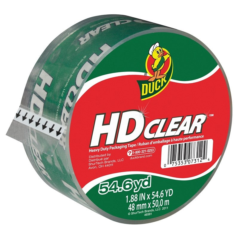 Duck HD Clear 297438 Series Packaging Tape, 54.6 yd L, Clear, 1.88 in W, 2.6 mil THK
