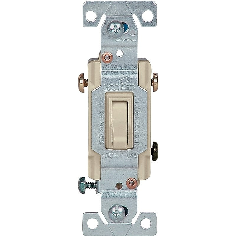 Eaton 1303-7V-10-L Toggle Switch, 15 A, 120 V, 3-Position, Push-In Terminal, Polycarbonate Housing Material, Ivory