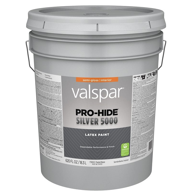 Valspar Pro-Hide Silver 5000 7300 028.0073002.008 Latex Paint, Water Base, Semi-Gloss, Pastel Base, 5 gal