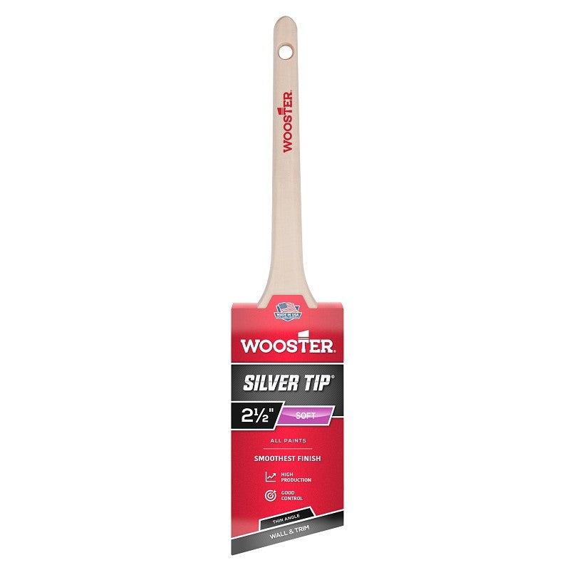 Wooster 5224-2-1/2 Paint Brush, Silver/White, Birchwood Handle, 2-1/2 in W, 2-11/16 in L Bristle, Polyester Bristle