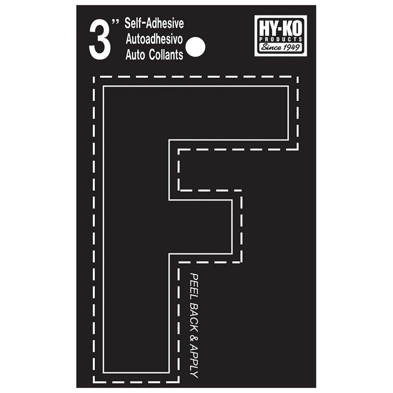 Hy-Ko 30400 Series 30416 Die-Cut Letter, Character: F, 3 in H Character, Black Character, Vinyl (Pack of 10)