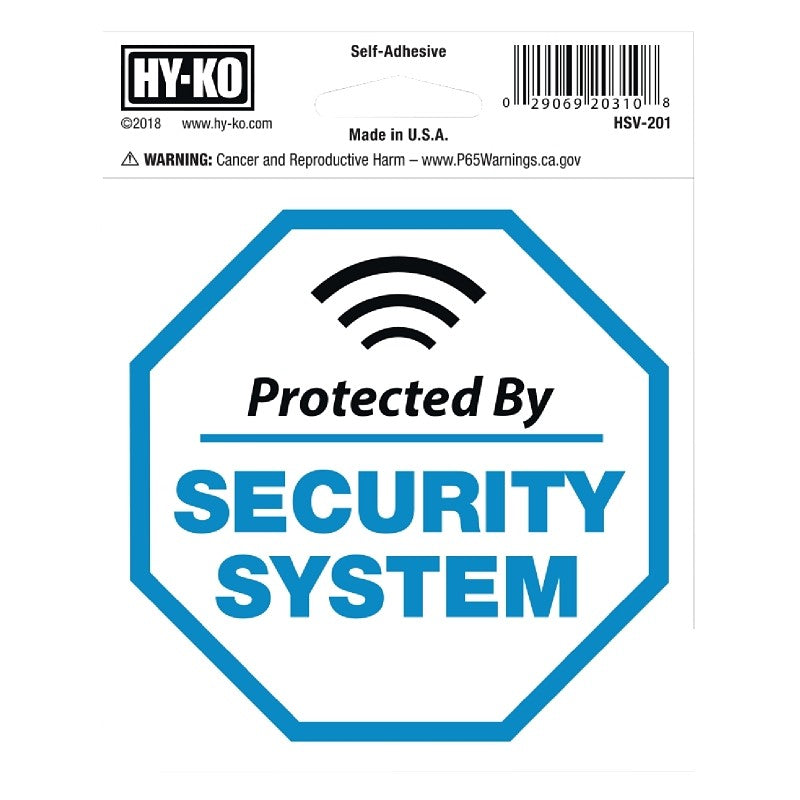 Hy-Ko HSV-201 Graphic Sign, Protected By SECURITY SYSTEM, Silver Background, Vinyl, 4 in H x 4 in W Dimensions (Pack of 6)