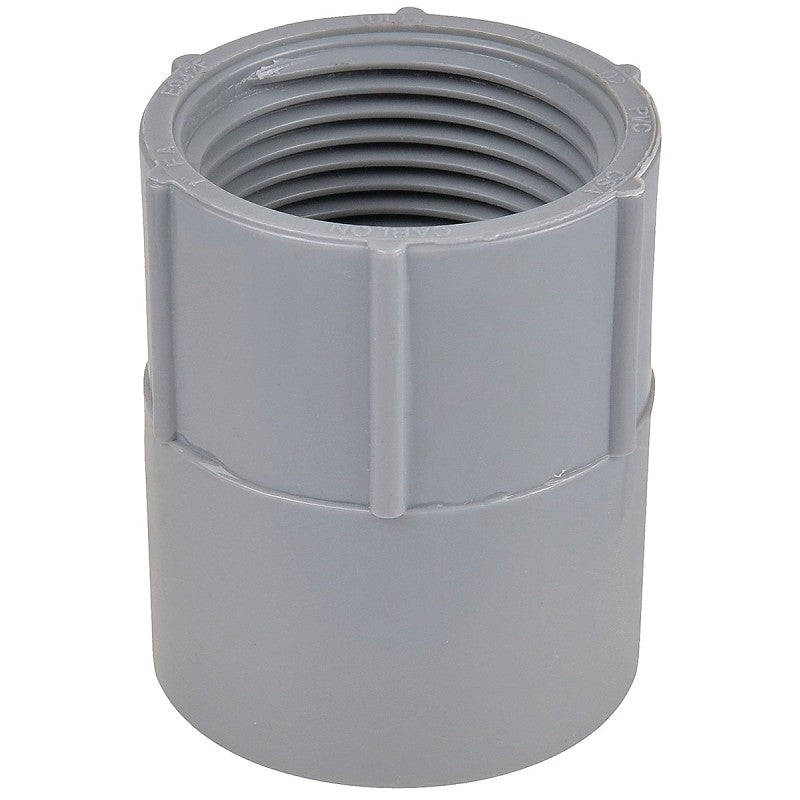 Carlon E942FR-CTN Conduit Adapter, 1 in Female, 1-5/8 in Dia, 1-15/16 in L, PVC, Gray
