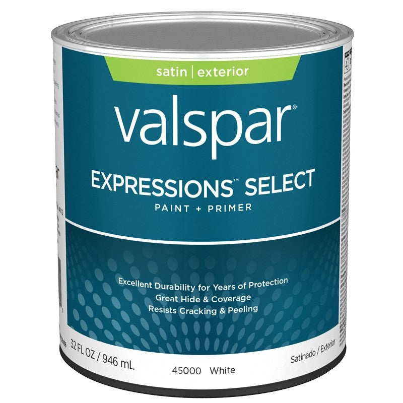 Valspar Expressions Select 4500 028.0045000.005 Latex Paint, Acrylic Base, Satin, White Base, 1 qt
