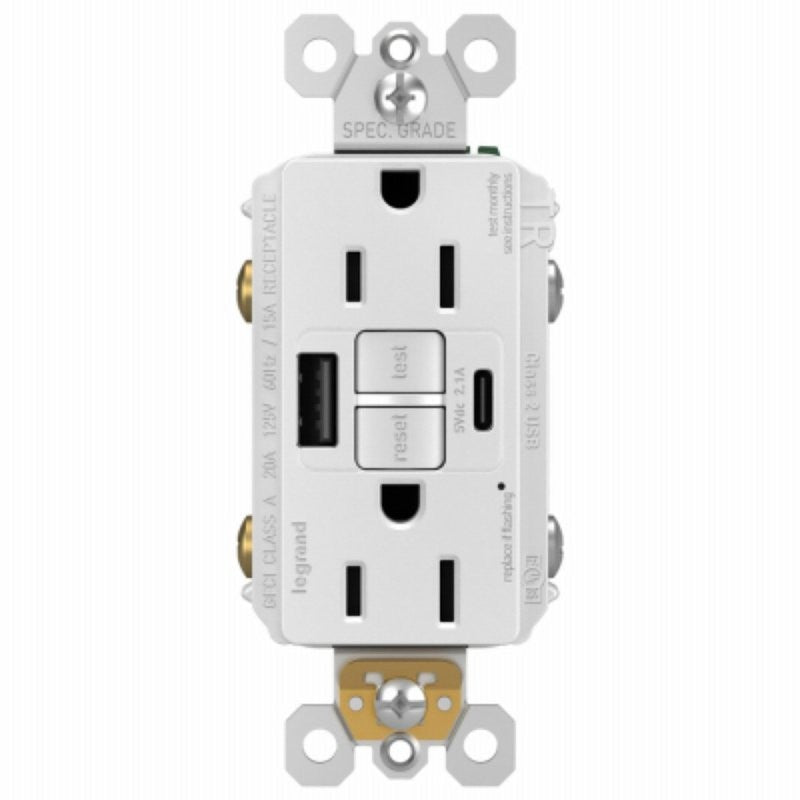 Legrand radiant Series 1597TRUSBACWC4 GFCI Outlet, 125 V, 15 A, White