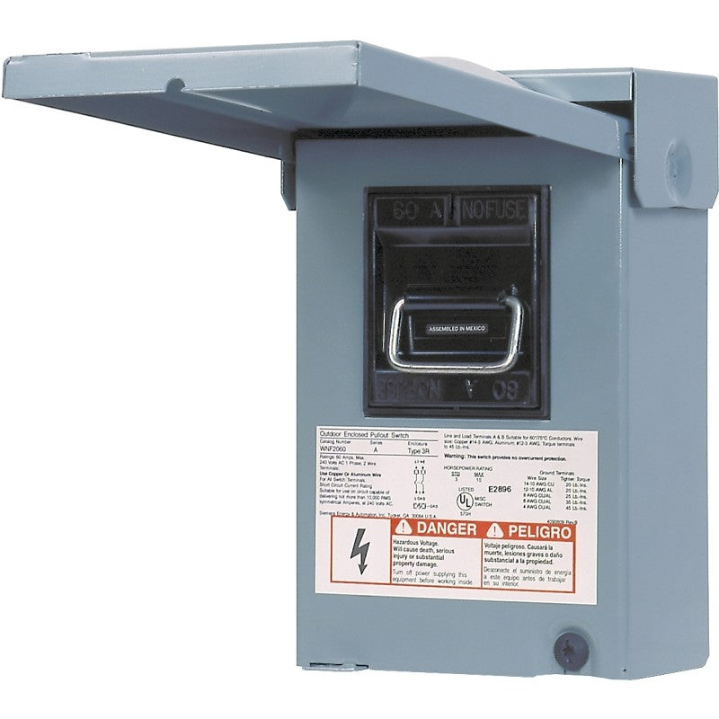 Siemens WN2060U Disconnect Switch, Air Conditioning, Non-Fused, 2-7/32 in L, 60 A, 240 V