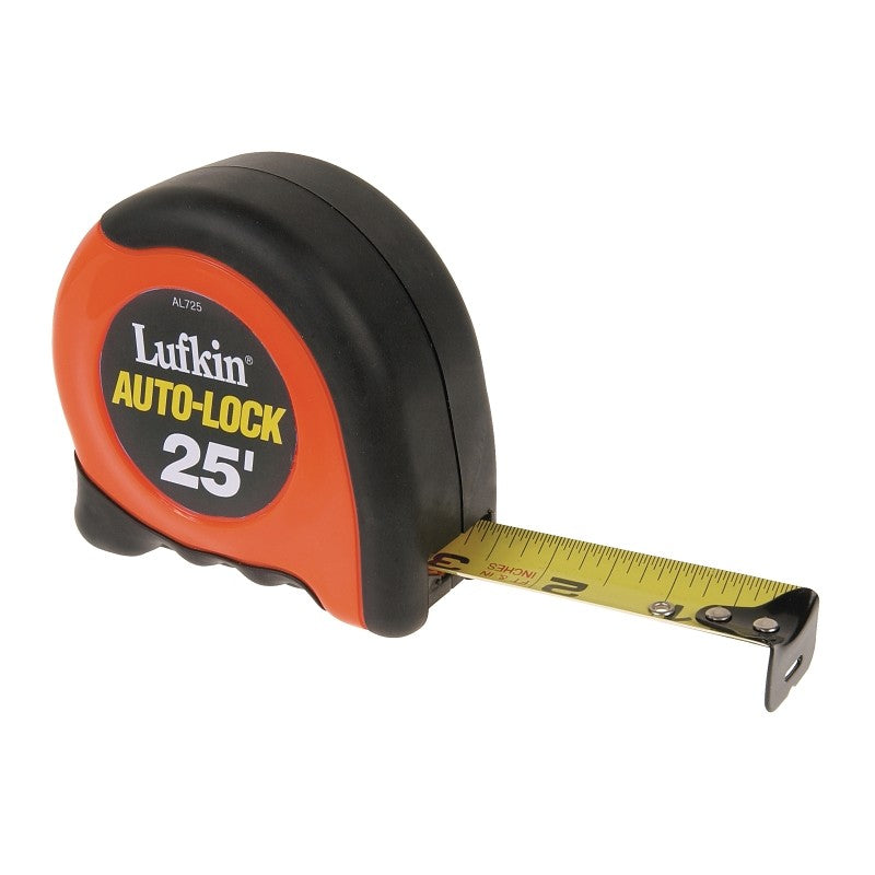 Crescent Lufkin Autolock 700 Series AL725N Tape Measure, 25 ft L Blade, 1 in W Blade, ABS Case, Orange Case