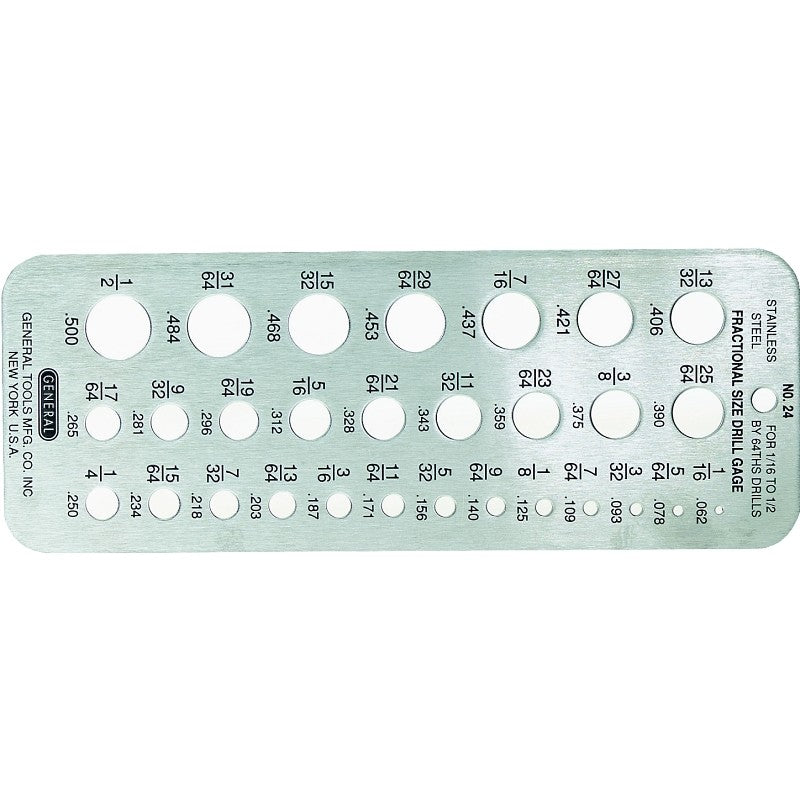 General 24 Series Drill ga, 6-3/4 in L x 2-3/8 in W Dimensions, Stainless Steel