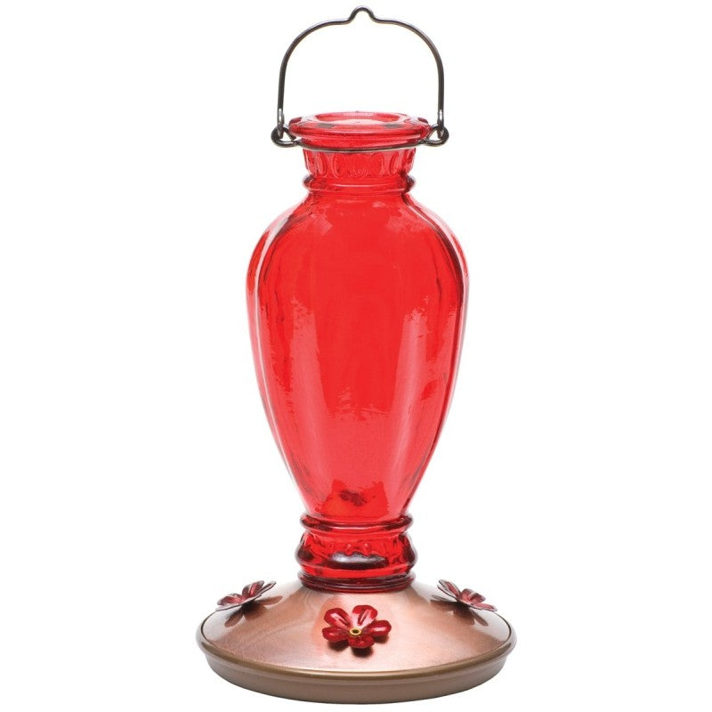 Perky-Pet 8133-2 Bird Feeder, Daisy Vase Vintage, 18 oz, 4-Port/Perch, Glass, Red, 12.7 in H