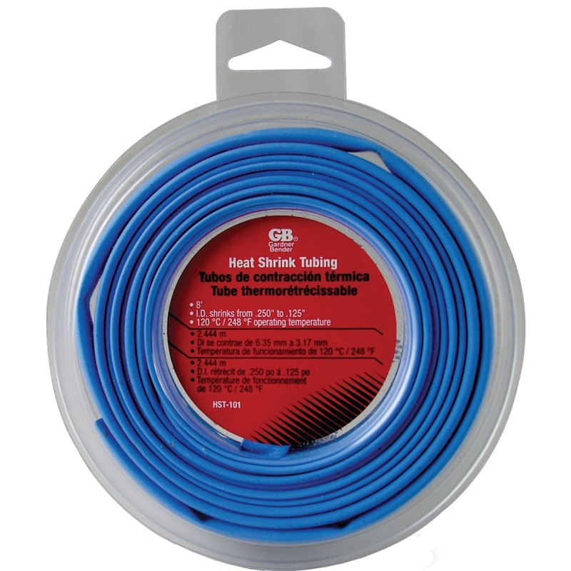 Gardner Bender HST-101 Heat Shrink Tubing, 1/4 in Pre-Shrink, 1/8 in Post-Shrink Dia, 8 ft L, PVC, Blue