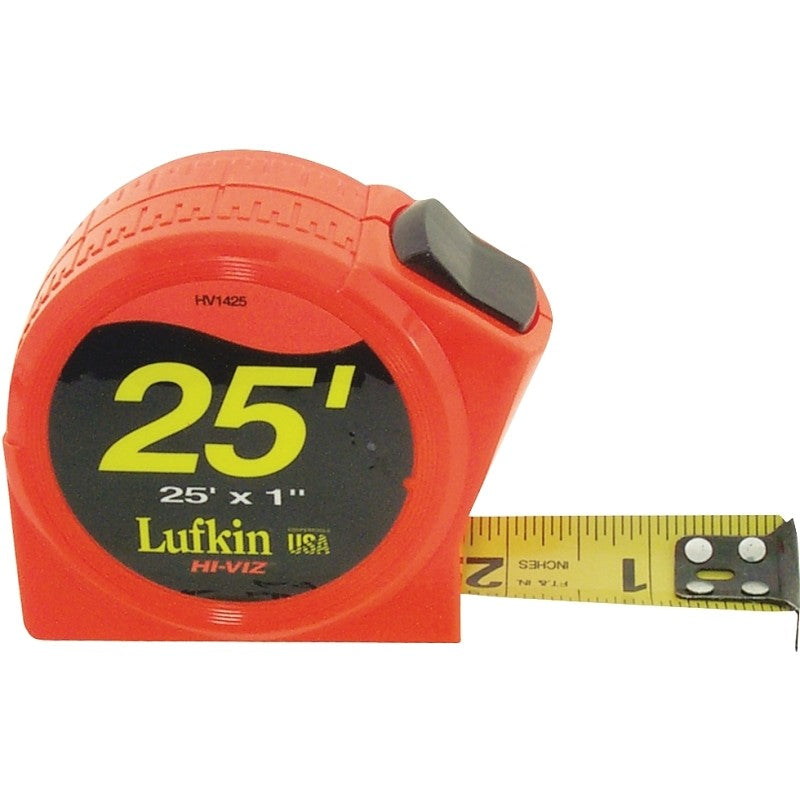Crescent Lufkin PHV1425N Tape Measure, 25 ft L Blade, 1 in W Blade, Chrome Case, Orange Case