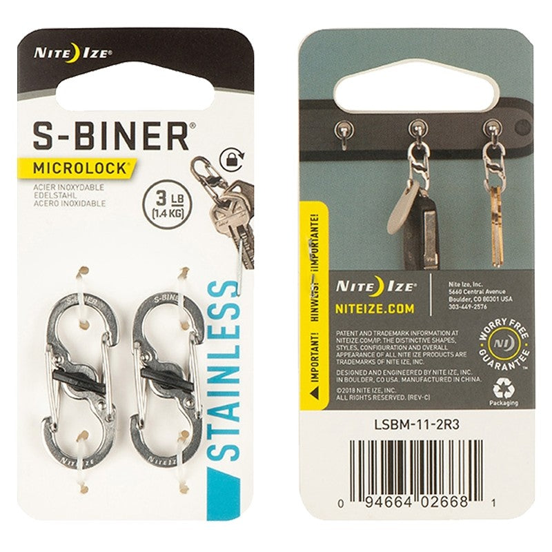 Nite Ize LSBM-11-2R3 Key Carabiner, 1.39 in OAL, 0.62 in Dia Ring, Stainless Steel, Silver
