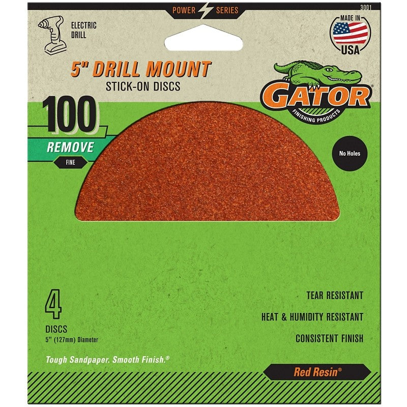 Gator 3001GA Sanding Disc, 5 in Dia, 100 Grit, Aluminum Oxide Abrasive, Paper Backing