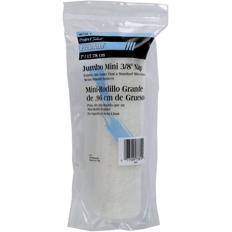 Linzer MR738 Paint Roller Cover, 3/8 in Thick Nap, 6-1/2 in L, Fabric Cover, White