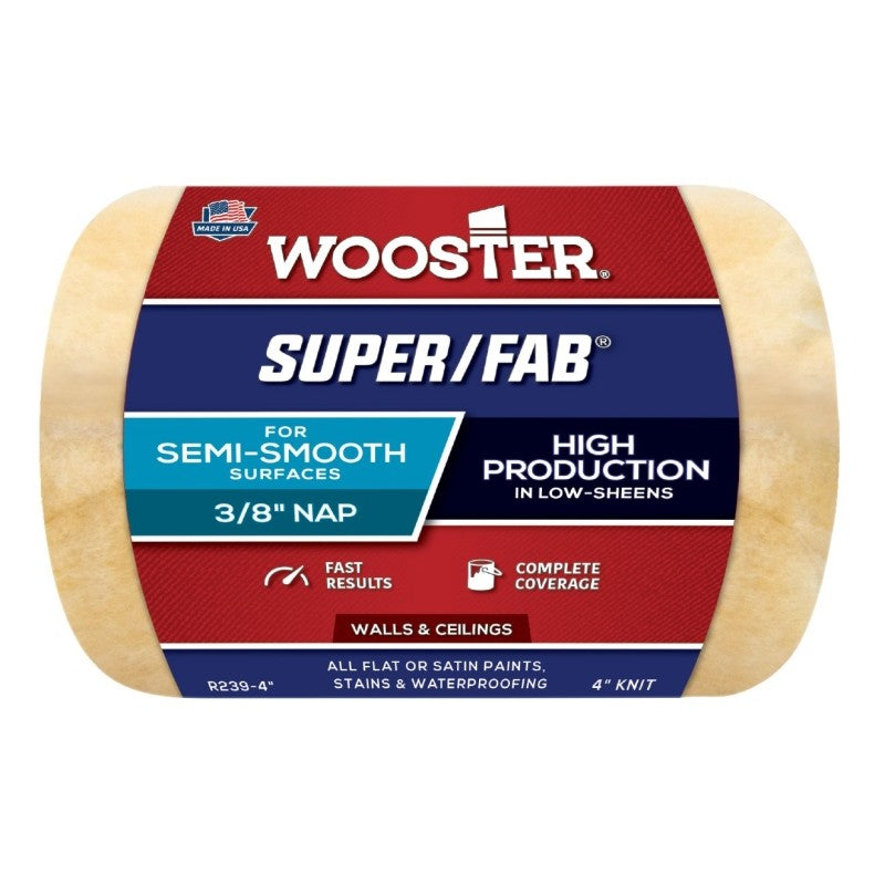 Wooster R239-4 Roller Cover, 3/8 in Thick Nap, 4 in L, Knit Fabric Cover, Golden Yellow (Pack of 12)
