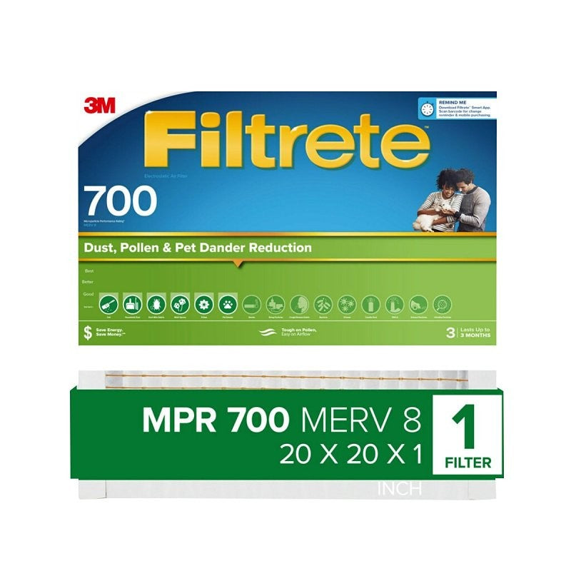 Filtrete 702-4 Pleated Air Filter, 20 in L, 20 in W, 8 MERV, 700 MPR, Fiberglass Frame (Pack of 4)