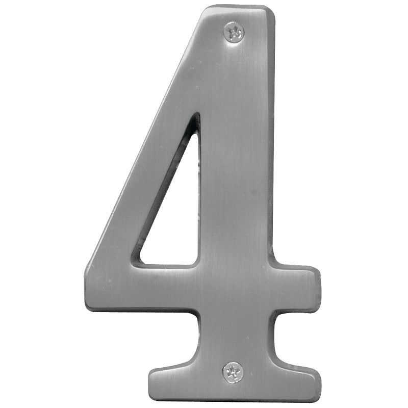 Hy-Ko Prestige Series BR-51SN/4 House Number, Character: 4, 5 in H Character, Nickel Character, Brass (Pack of 3)