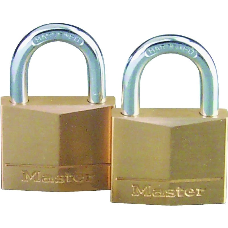 Master Lock 140T Padlock, 1-9/16 in W Body, Keyed Alike Key, 1/4 in Dia Shackle, Steel Shackle, Solid Brass Body