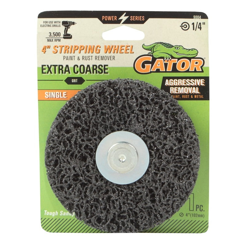 Gator 9004 Stripping Single Wheel, 4 in Dia, 1/4 in Arbor, Extra Coarse, Silicon Carbide Abrasive
