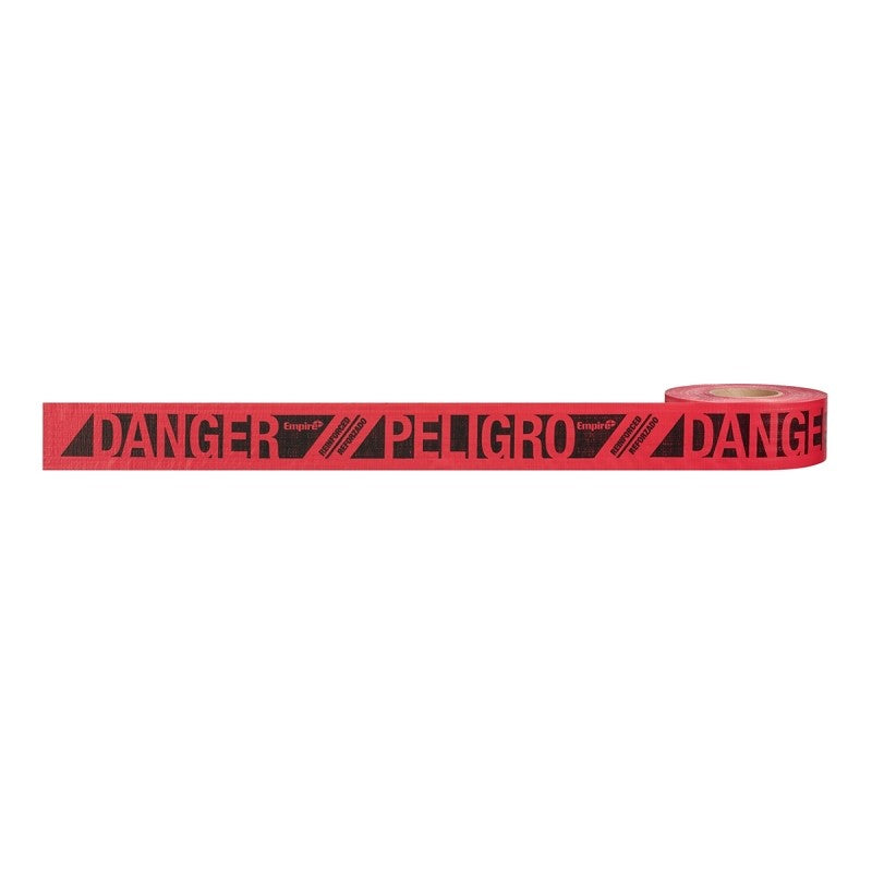 Empire 76-0604 Barricade Tape, 500 ft L, 3 in W, Danger/Peligro, Red Background