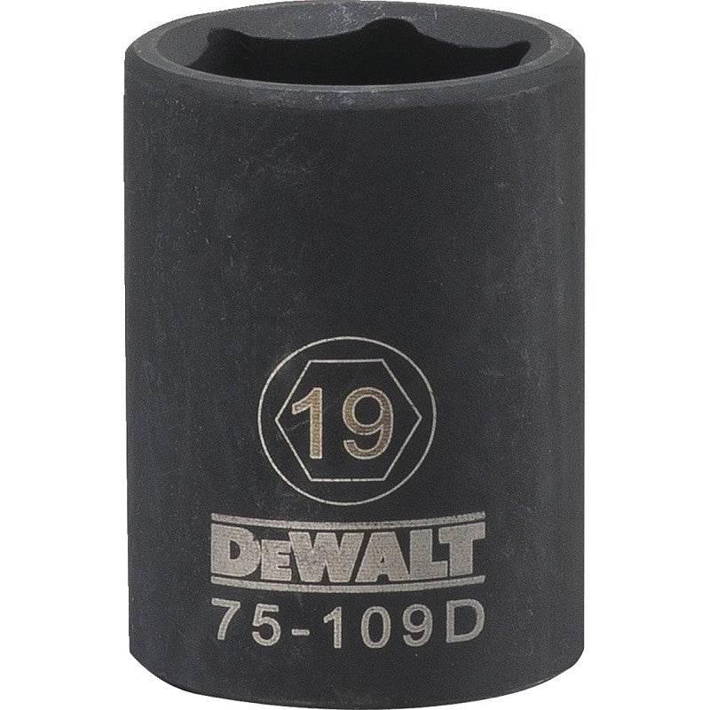 DEWALT DWMT75109OSP Deep Impact Socket, 19 mm Socket, 1/2 in Drive, 6-Point, Steel, Black Oxide