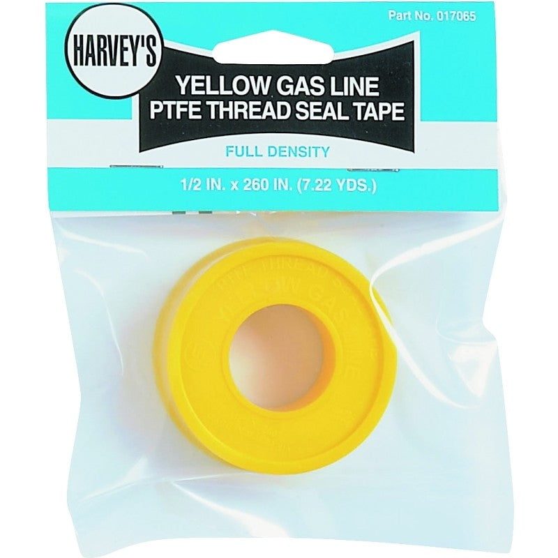 Harvey 17065 Thread Seal Tape, 260 in L, 1/2 in W, PTFE, Yellow