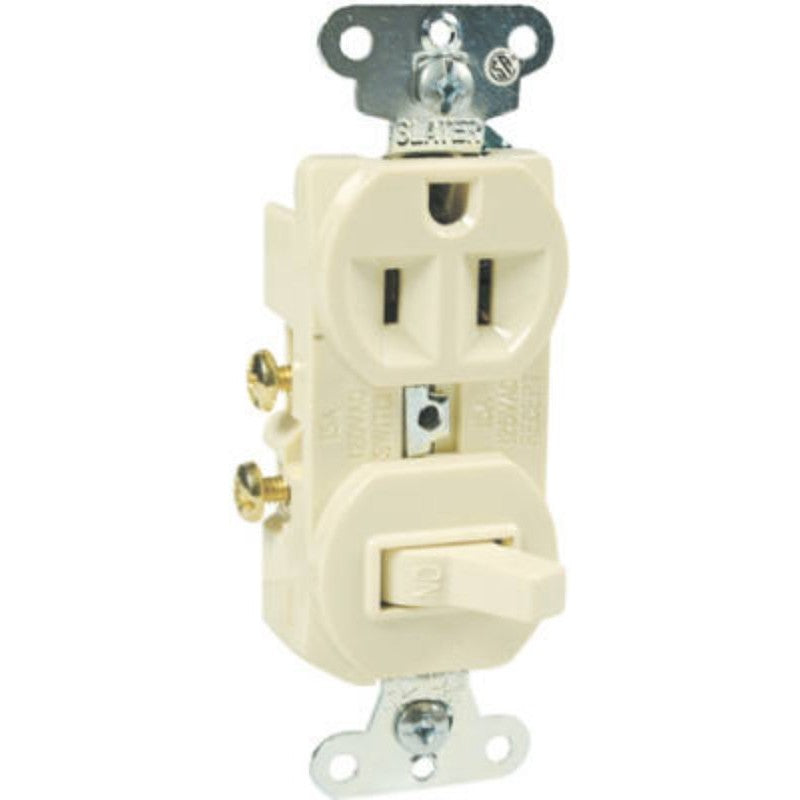 Legrand 691ICC6 Combination Switch/Receptacle, 1 -Pole, 15 A, 120/125 V, NEMA: NEMA 5-15R, Ivory