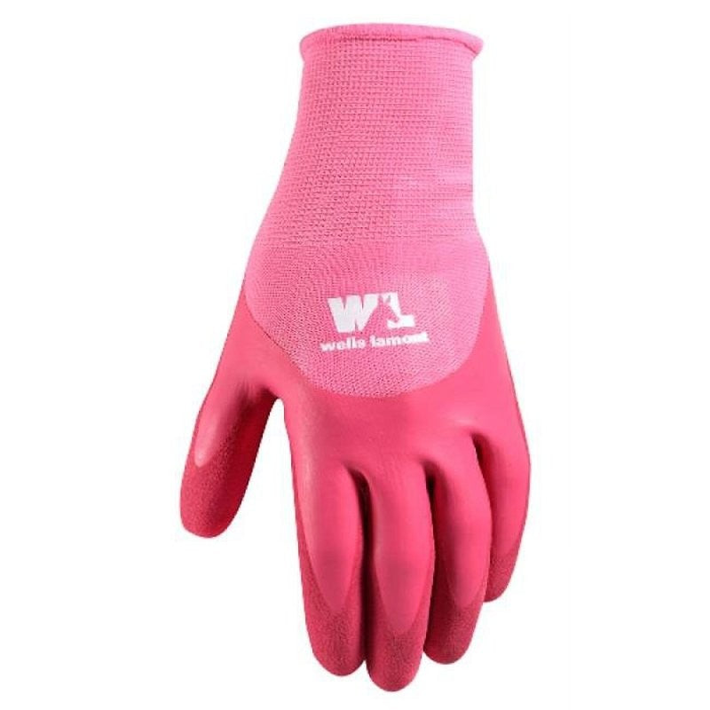 Wells Lamont 607-L Coated Gloves, Women's, L, Elastic Wrist, Open Cuff, Latex Coating, Latex, Pink