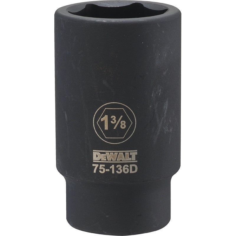 DEWALT DWMT75136OSP Impact Socket, 1-3/8 in Socket, 1-9/16 in D Socket, 3/4 in Drive, 6-Point, CR-440 Steel