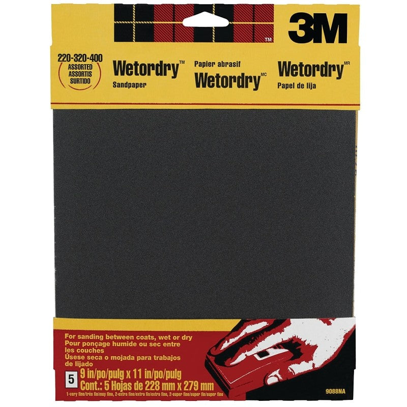 3M 9088 Sandpaper, 11 in L, 9 in W, Extra Fine/Super Fine/Very Fine, Silicone Carbide Abrasive