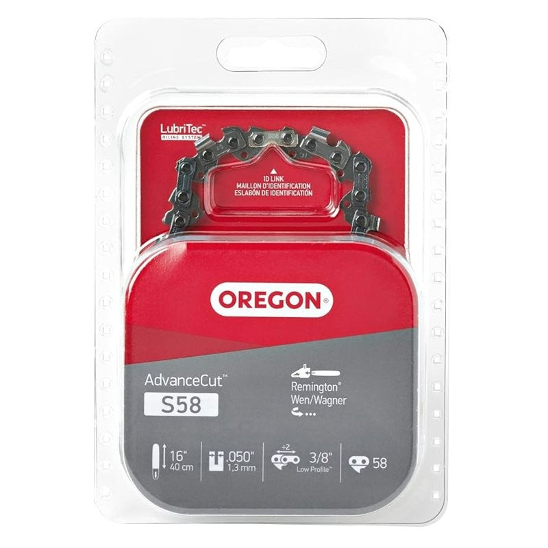 Oregon S58 Chainsaw Chain, 16 in L Bar, 0.05 Gauge, 3/8 in TPI/Pitch, 58-Link