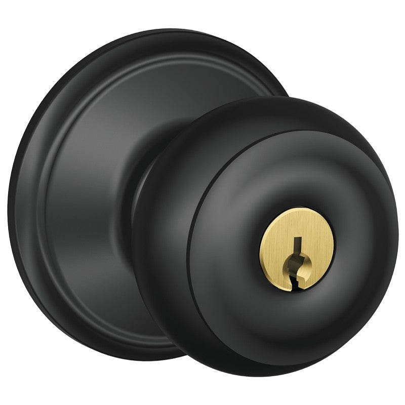 Schlage Georgian Series F51AGEO622 Entry Knob, Knob Handle, Matte Black, Metal, C Keyway, Residential, 2 Grade