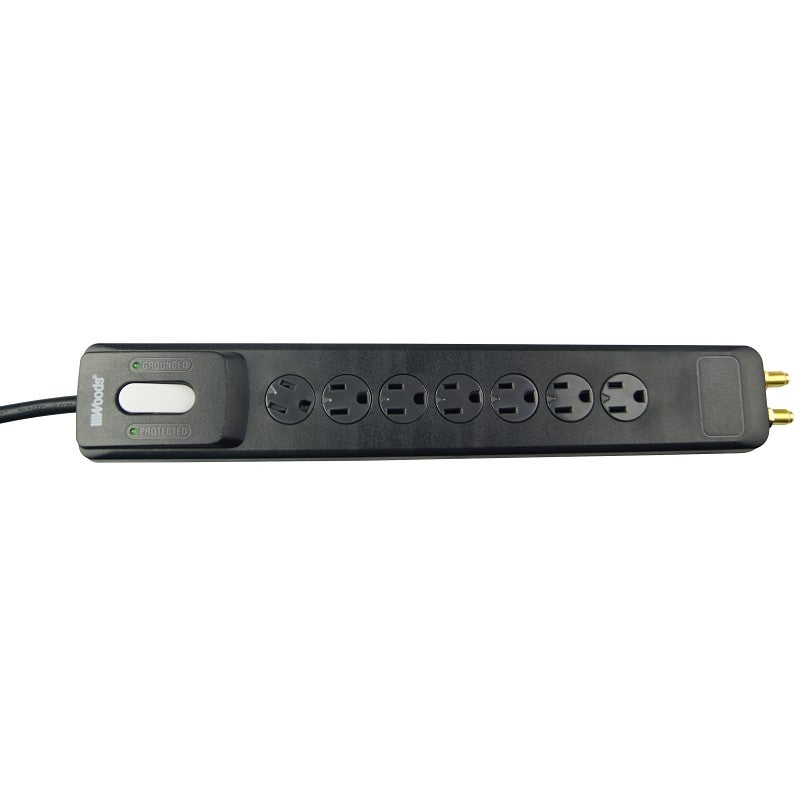 Woods 41627 Surge Protector Strip, 120 V, 15 A, 7 -Outlet, 2480 J Energy, Black