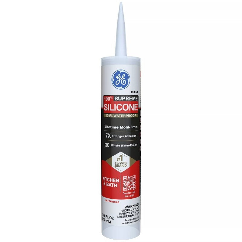 GE Supreme Silicone 2822051 Kitchen & Bath Sealant, Clear, 24 hr Curing, 10.1 fl-oz Cartridge (Pack of 12)