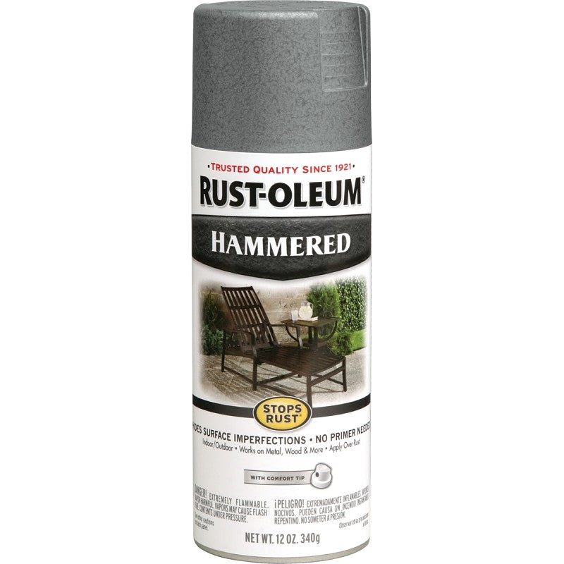 Rust-Oleum 7214830 Rust Preventative Spray Paint, Hammered, Gray, 12 oz, Can