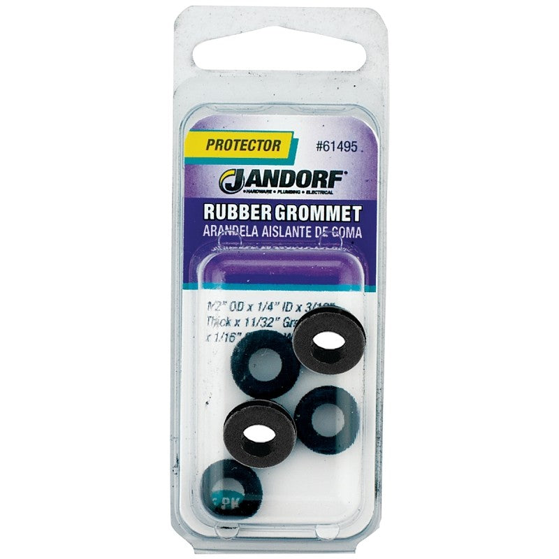 Jandorf 61495 Grommet, 1/4 in ID, 1/2 in OD, Rubber, Black, 3/16 in Thick Panel