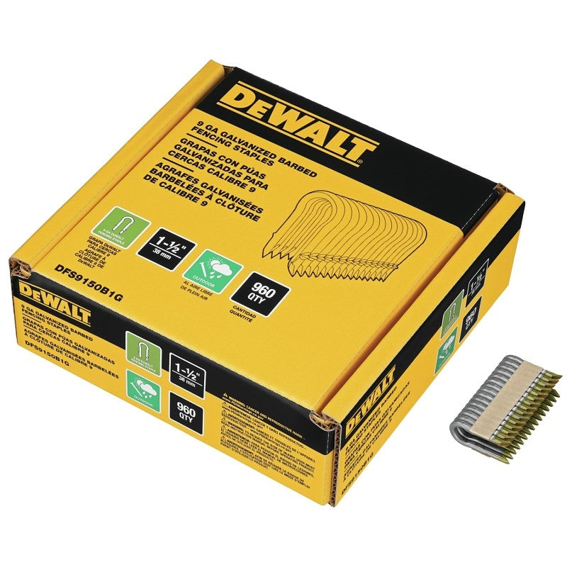 DEWALT DFS9150B1G Series Barbed Fence Staple, 1-1/2 in L, Aluminum/Zinc, 9 ga Wire, 9 ga Gauge, Galvanized Steel, 960/PK
