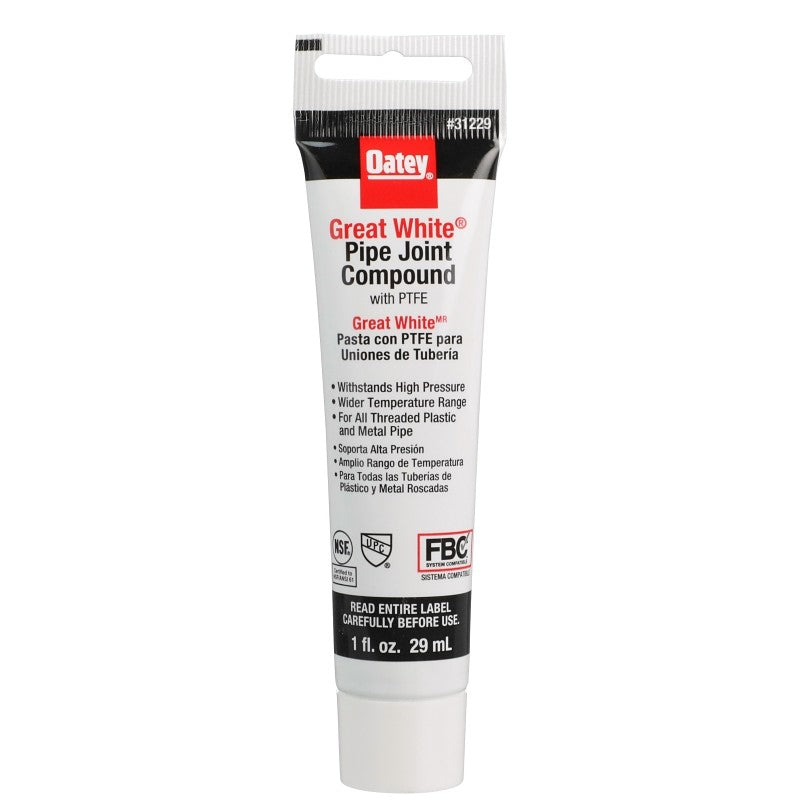 Oatey Great White 31229 Pipe Joint Compound, 1 oz Tube, Liquid, Paste, White