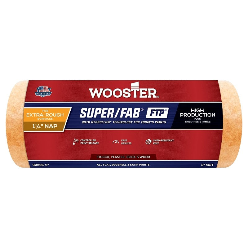 Wooster RR926-9 Roller Cover, 1-1/4 in Thick Nap, 9 in L, Fabric Cover, Lager