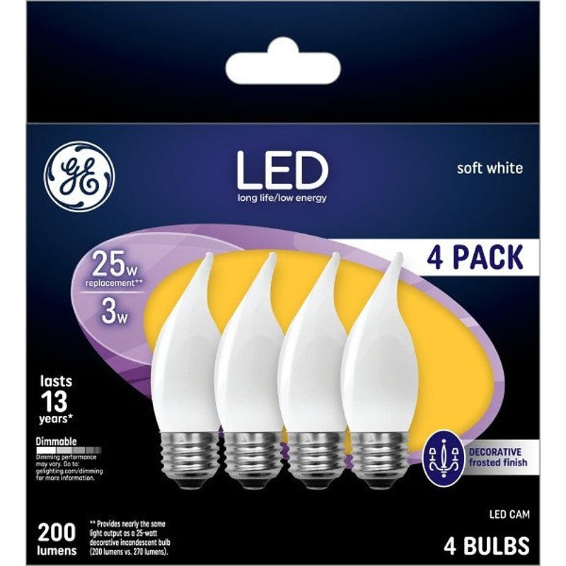 GE Industrial Solutions 37396 LED Bulb, Decorative, CAM Lamp, E26 Lamp Base, Dimmable, Frosted, Soft White Light