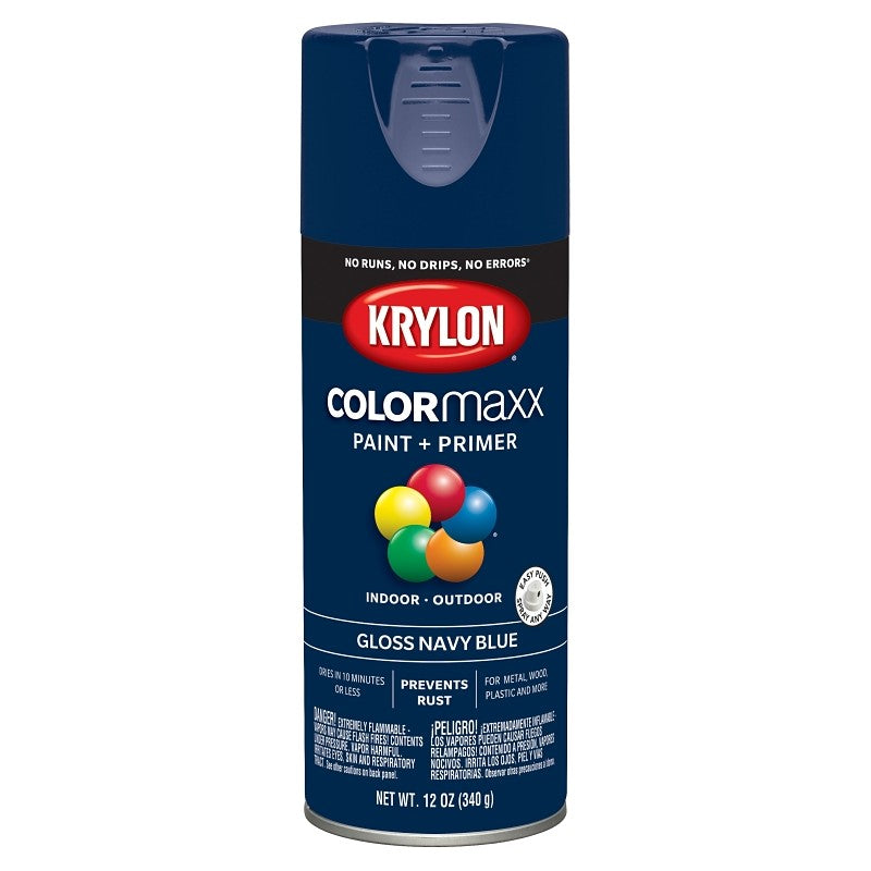 Krylon K05529007 Enamel Spray Paint, 12 oz Can, 25 sq-ft Coverage Area, Solvent Base, Gloss, Navy Blue