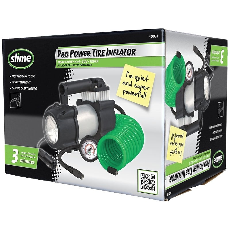 Slime Pro Power 40031 Tire Inflator, 12 V, 0 to 150 psi Pressure, Dial Gauge