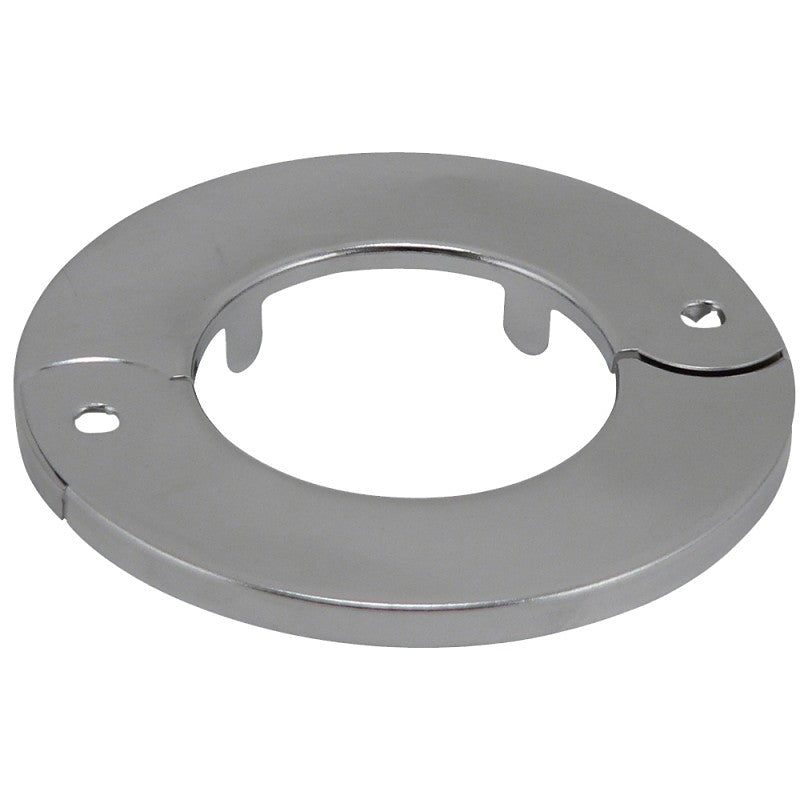Plumb Pak PP857-17 Hinged Split Floor and Ceiling Plate, 3 in OD, For: 1-1/4 in Iron Pipes, Metal, Chrome