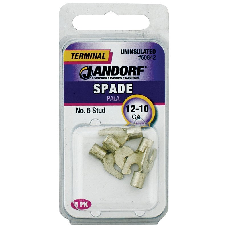Jandorf 60842 Spade Terminal, 600 V, 12 to 10 AWG Wire, #6 Stud, Copper Contact