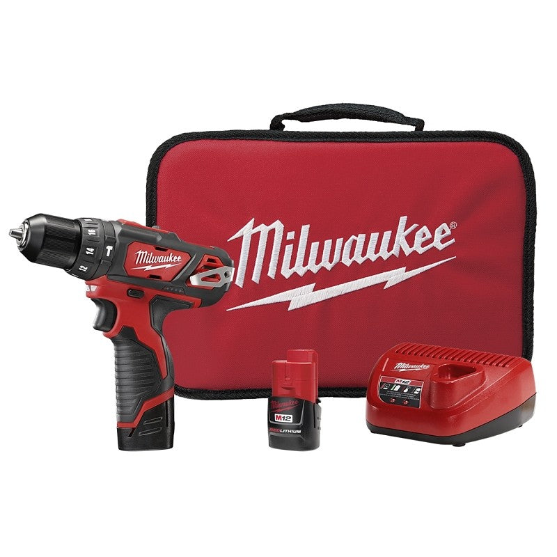 Milwaukee 2408-22 Hammer Drill/Driver Kit, Battery Included, 12 V, 1.5 Ah, 3/8 in Chuck, Keyless Chuck