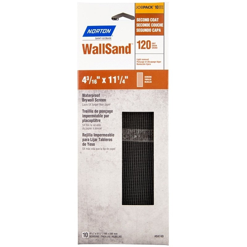Norton WallSand 4749 Sandscreen, 11-1/4 in L, 4-3/16 in W, 120 Grit, Fine, Silicon Carbide Abrasive