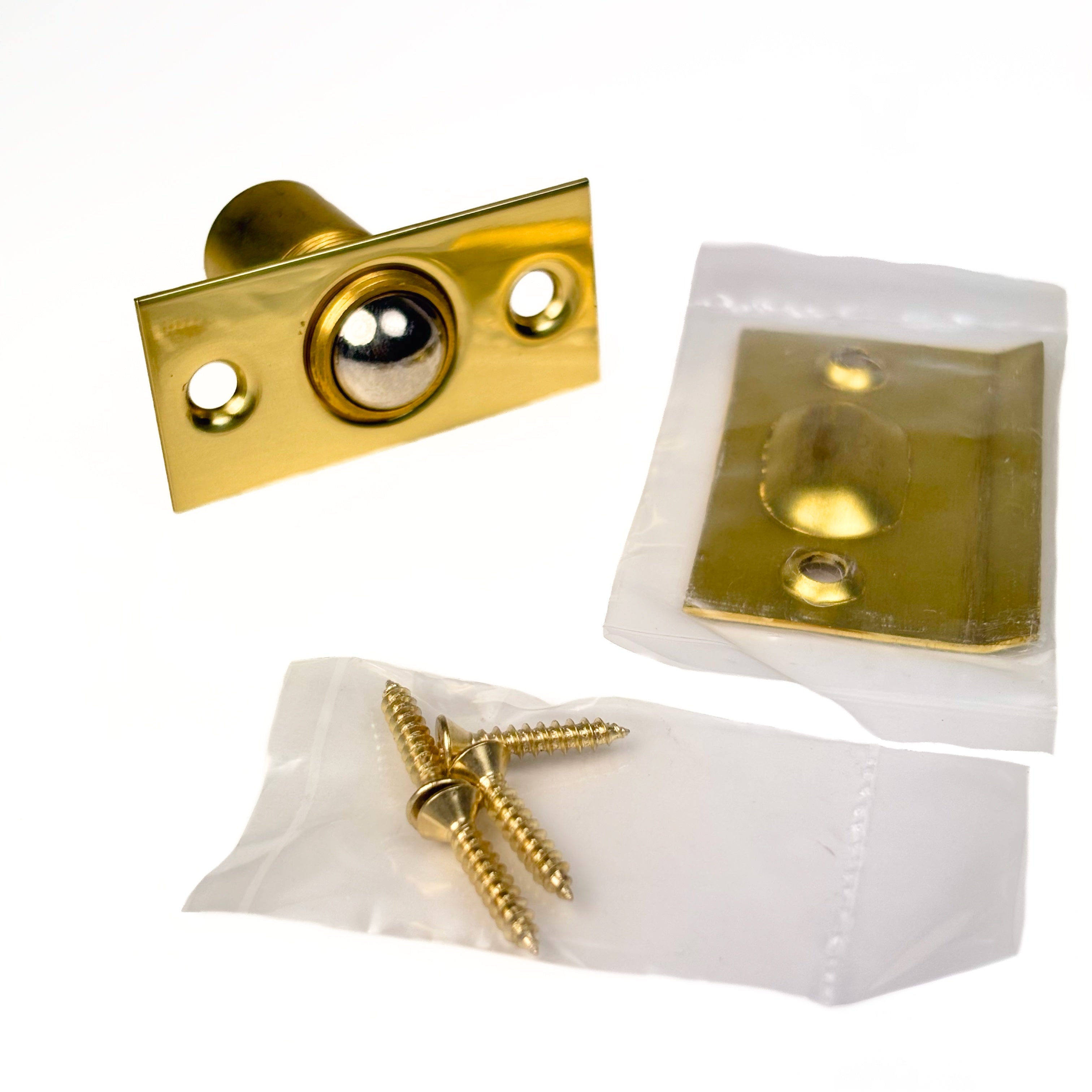 Adjustable Ball Catch 13/16 Inch Bore Squared Strike Plate Polished Solid Brass (POS)