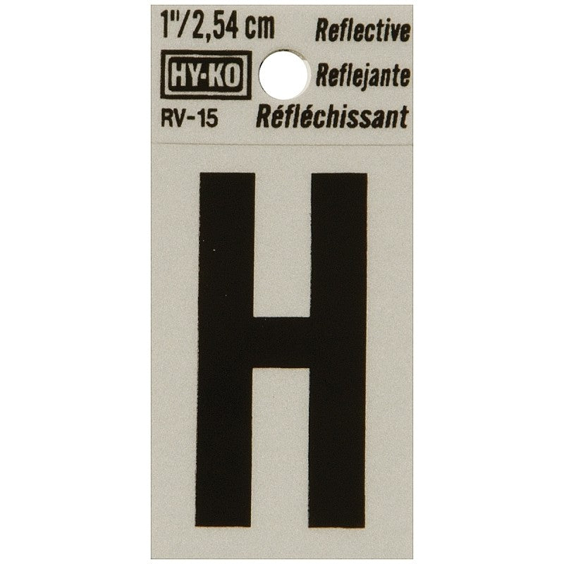 Hy-Ko RV-15/H Reflective Letter, Character: H, 1 in H Character, Black Character, Silver Background, Vinyl (Pack of 10)