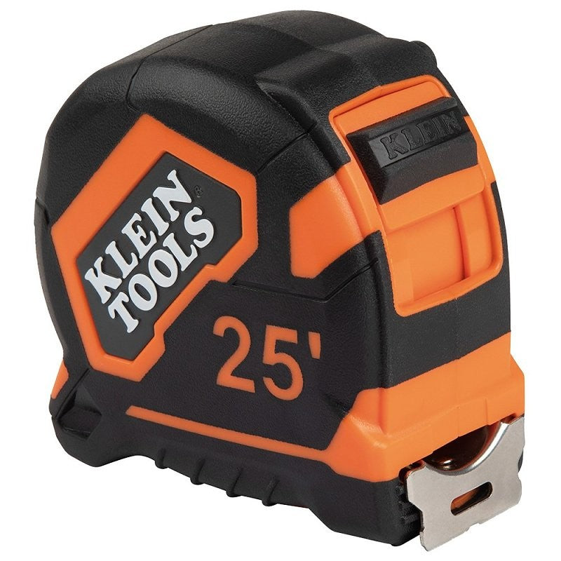 Klein Tools 9125 Tape Measure, 25 ft L Blade, 1 in W Blade, Steel Blade, ABS Case, Black/Orange Case